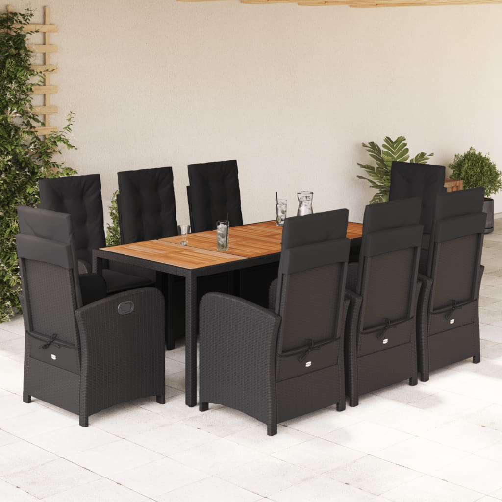 9-tlg. Garten-Essgruppe mit Kissen Schwarz Poly Rattan